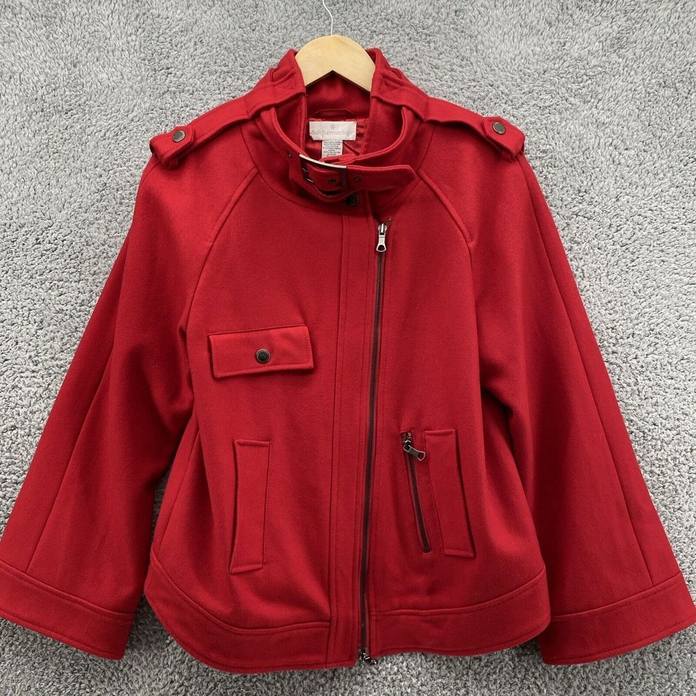 Soft Surroundings Womens Sz S Red Wool Blend Contemporary Coat Assemetrycal Zip